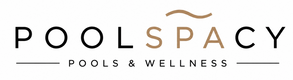 Poolspacy Pools & Wellness logo on a plain white background, with the word 'POOLSPACY' in black and tan lettering and the tagline 'POOLS & WELLNESS' below.